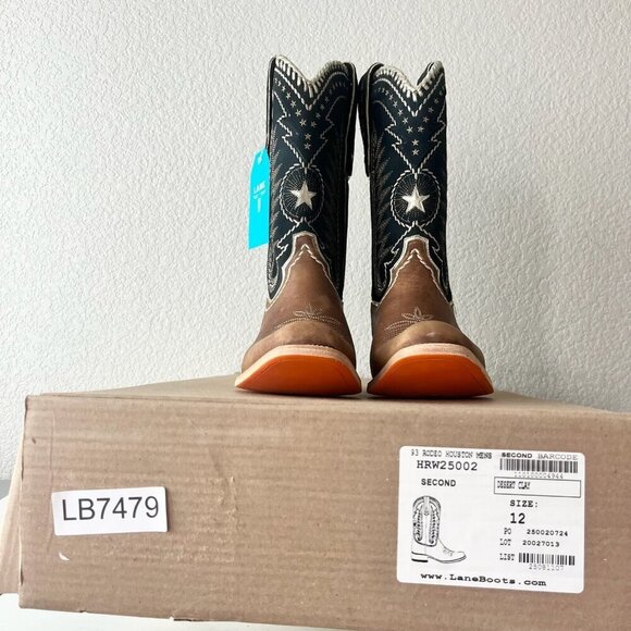 Lane RODEO HOUSTON Mens Cowboy Boots Size 12B Brown Leather Western Blunt Toe - Picture 12 of 13